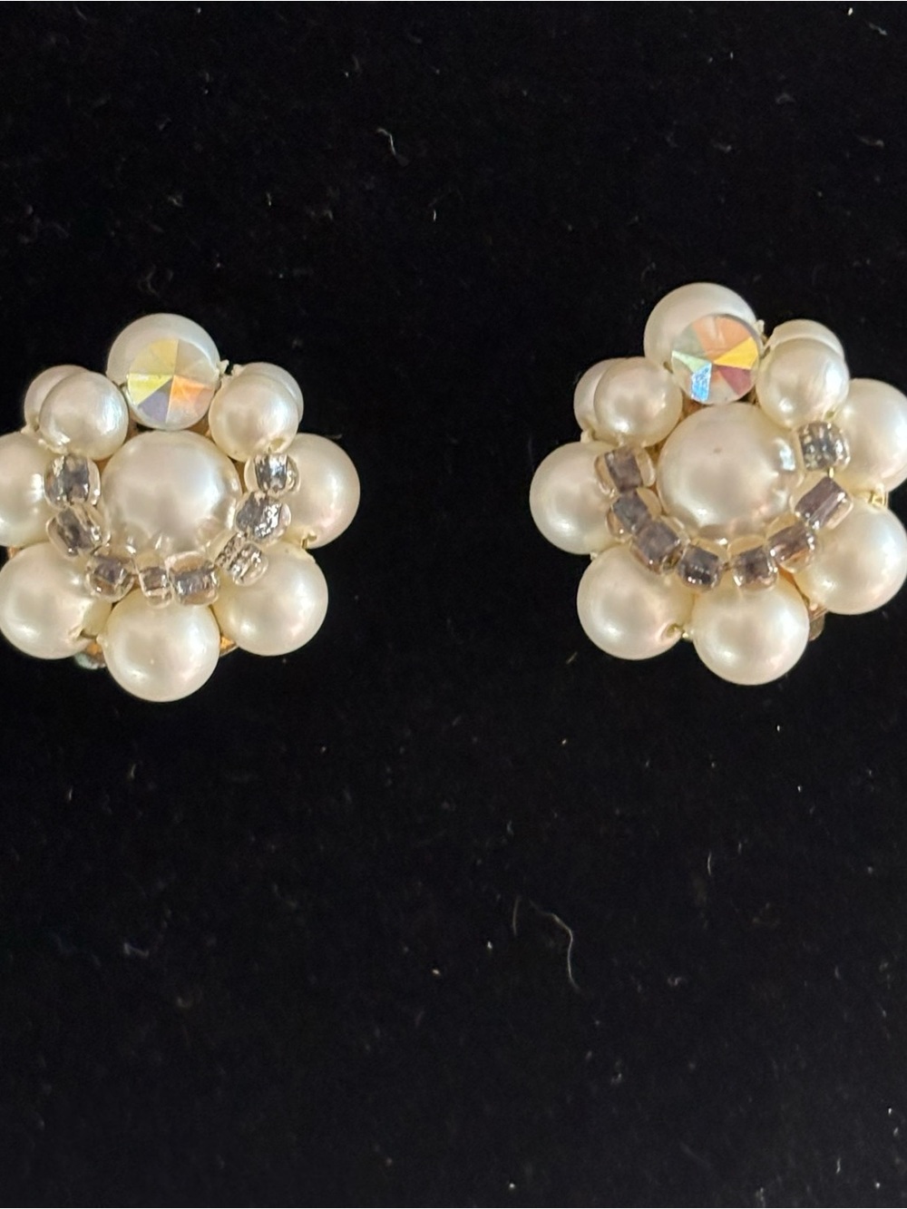 Vintage Faux Pearl Cluster Clip-On Earrings